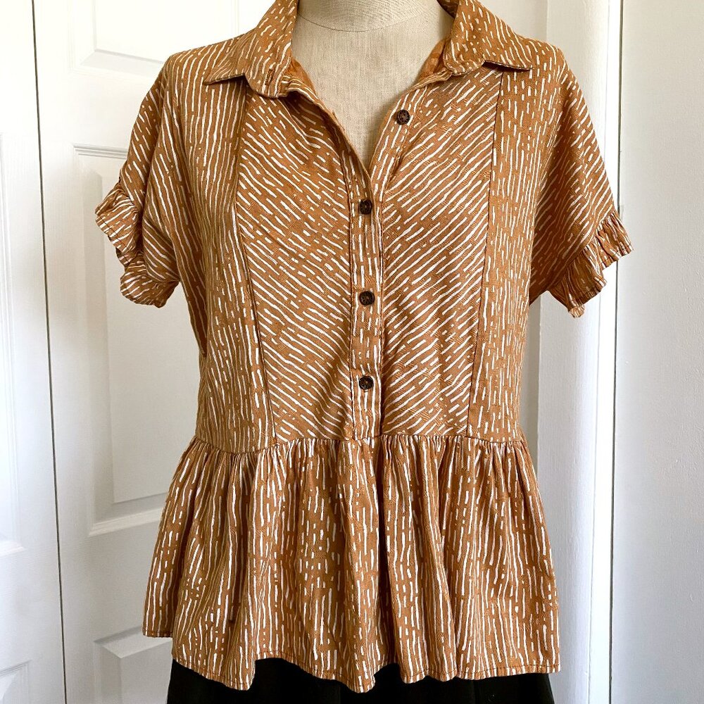 Emberley Collared Button Top Babydoll Short Sleeve Top